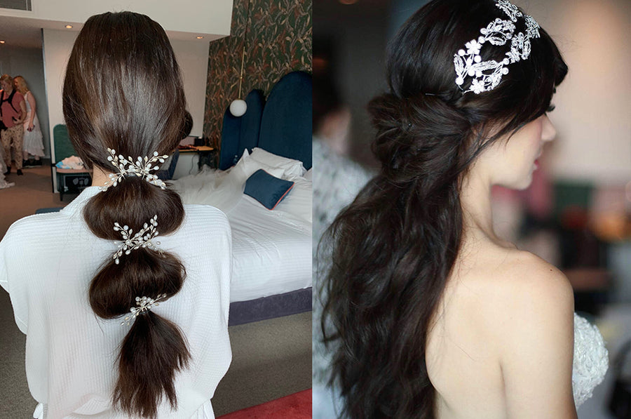 Hollywood waves with pearls  Wedding hair headband, Curled